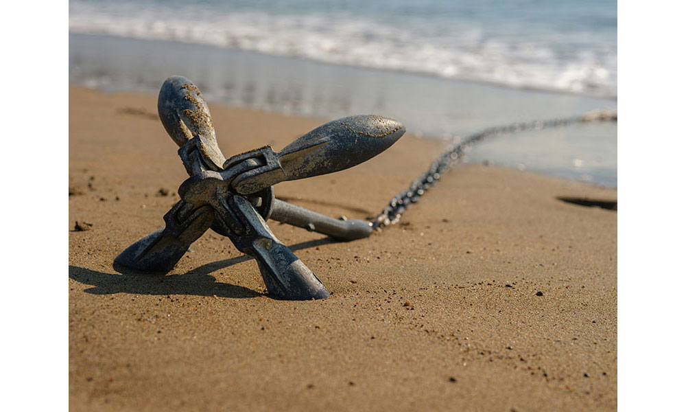 ancre à grappin pour bateau sur la plage